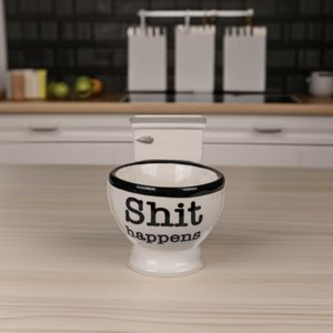 Toilet mok - Met tekst 'Shit happens' - 16 x 12 cm - Shit happens mok - Grappige mok - Originele mok