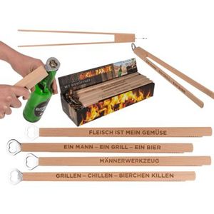 Houten BBQ Tang met Bieropener - Grillen & Chillen - Stevig & Natuurlijk Design - Barbecue Accessoire - Multifunctionele BBQ Tool met Flesopener
