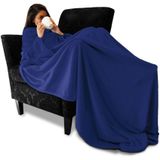 Snuggie Rug - Blauw - Fleece Deken met Mouwen - Hoodie Deken - 140 x 185 cm - Warmte Deken voor Volwassen en Kinderen