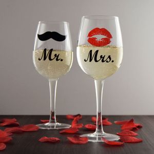 Mr. & Mrs. Wijnglazen - Set van 2 - 430 ML - Perfect Valentijns Cadeau - Grote Wijnglazen