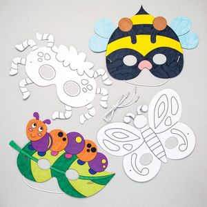 Inkleurbare insecten maskers van karton (8 stuks) Knutselset