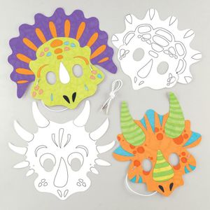Inkleurbare dinosaurus maskers van karton (8 stuks) Knutselset