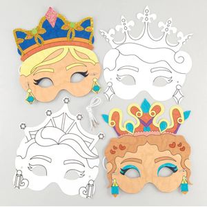 Inkleurbare prinses maskers van karton (8 stuks) Knutselset