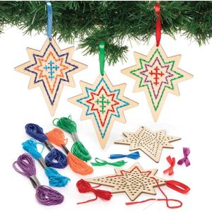 Kerst ster van hout borduur set (5 stuks) Kerst Knutsel Activiteiten