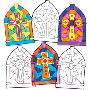 Inkleurbare kruis raamdecoraties (12 stuks) Pasen Knutselactiviteiten