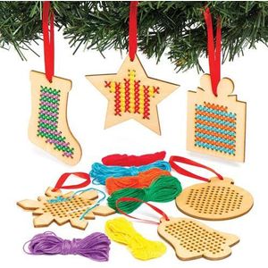 Borduursets houten kerstafbeelding (6 stuks) Kerst Knutsel Activiteiten