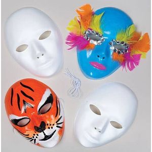 Witte plastic maskers (6 stuks) Knutselspullen