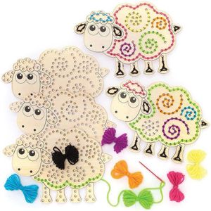 Houten schapen borduur set  (4 stuks) Naai Sets