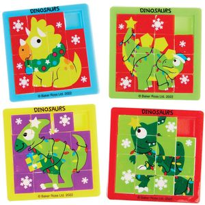Kerstmis Dinosaurus Schuifpuzzels (6 stuks) Kerstmis Sok Vullers
