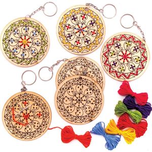 Rangoli Houten Sleutelhanger Borduursets  (5 stuks) Naai Sets