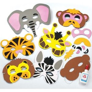 Jungle dieren maskers van foam (6 stuks) Knutselset