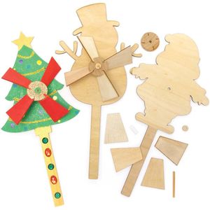 Kerstmus windmolentje van Hout (4 stuks) Kerst Knutsel Activiteiten