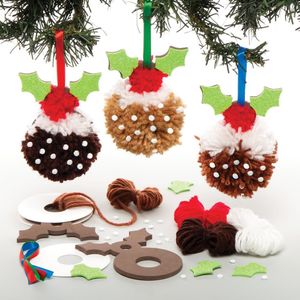 Kerst Dessert Knutselset met Pom Pom  (3 stuks) Kerst Knutsel Activiteiten