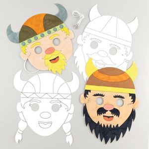 Inkleurbare viking maskers van karton (8 stuks) Knutselset