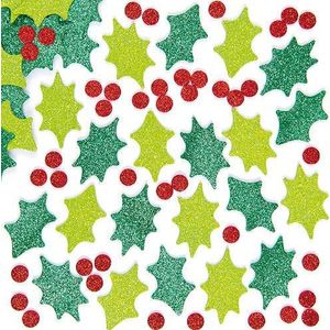 Hulst en bessen glitter stickers van foam (Verpakking met 200 stuks) Kerst Ambachtelijke Benodigdheden