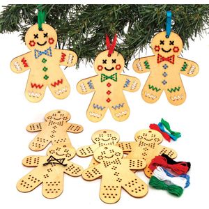 Speculaaspop Borduursets van Hout  (5 stuks) Kerst Knutsel Activiteiten