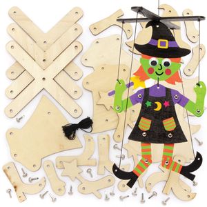 Heks Marionet van Hout  (3 stuks) Halloween Knutselen