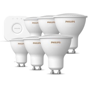 Philips Hue GU10 White Lampenset 6-Pack & Hue Bridge | Werkt met Apple HomeKit | Smart Home Hub