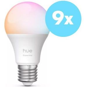 Philips Hue Essential Slimme E27 Lamp White Colour Ambiance 9-Pack | Werkt met Apple HomeKit | Slimme lamp