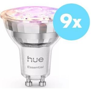Philips Hue Essential Slimme GU10 Spot White Colour Ambiance 9-Pack | Werkt met Apple HomeKit | Slimme lamp