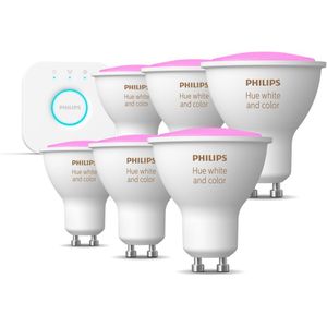 Philips Hue GU10 White Color Ambiance Starterpack & Hue Bridge 6-Pack | Werkt met Apple HomeKit | Smart Home Hub