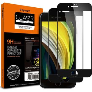 Spigen Screenprotector Full Cover Glass Apple iPhone SE 2020/2022 (Black) 2 Pack