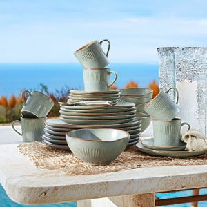 LOBERON Servies Set van 30 - Turquoise/Bruin - Hoogwaardig Steengoed