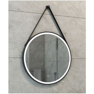 Spiegel rond met band bws snow ledverlichting en spiegelverwarming 60 cm mat zwart