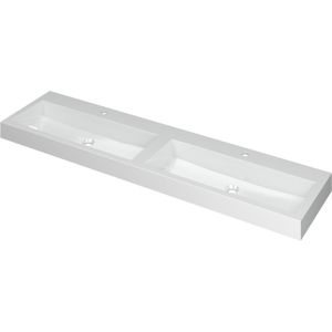 Ink wastafel momento polystone dubbel met 2 kraangaten 180 cmx45 cmx9 cm glans wit 3421071