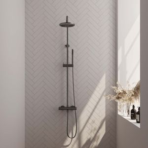 Regendoucheset opbouw brauer gunmetal edition 20 cm thermostatisch met staaf handdouche geborsteld gunmetal