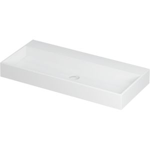 Wastafel united porselein zonder kraangat incl. Porseleinen click plug en verborgen overloop systeem 100 cmx45 cmx11 cm mat wit 0206062