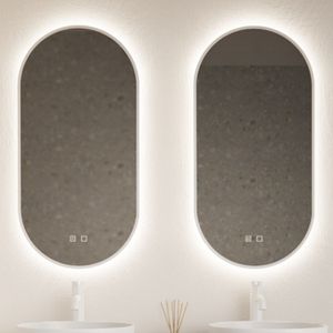 Spiegel gliss design aura 50x100 cm mat wit ovaal met led verlichting & geintegreerde spiegelverwarming