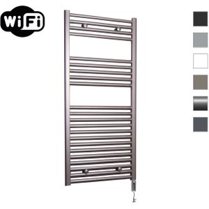 Elektrische radiator sanicare hwv met wifi 111,8x45 cm inox look 596w met thermostaat chroom rechtsonder