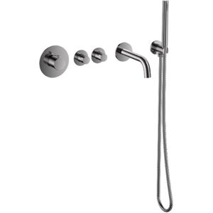 Badset inbouw deluxe sanilux giles met box thermostaat geribbelde knop gunmetal