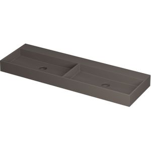 Wastafel united porselein dubbel zonder kraangat incl. Porseleinen click plug en verborgen overloop systeem 140 cmx45 cmx11 cm mat basento 0206143