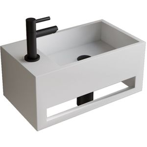 Fonteinset bws solid surface met handdoekhouder links mat wit mat zwart
