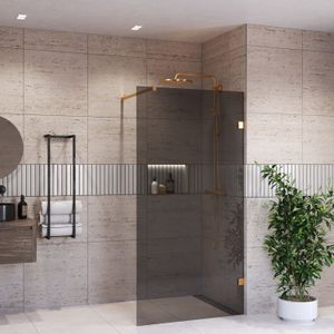 Inloopdouche bws portos geborsteld messing goud 120x200 cm rookglas 8 mm nano coating