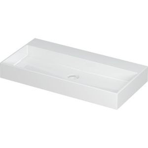 Wastafel united porselein zonder kraangat incl. Porseleinen click plug en verborgen overloop systeem 90 cmx45 cmx11 cm glans wit 0206041