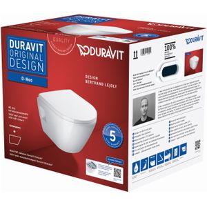 Toilet duravit d-neo wand compact set rimless diepspoel 48 cm hoogglans wit