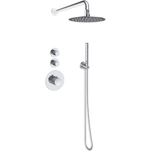 Doucheset inbouw deluxe sanilux giles met box thermostaat douchekop 25 cm rond geribbelde knop chroom