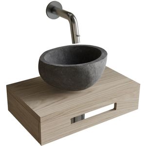 BWS - Hold - Fonteinset - Natuursteen Grijs - Handoekhouder - Fonteinkraan Chroom