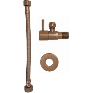Hoekstopkraan bws kiro met flexibele aansluitslang 1/2"x3/8" 25 cm geborsteld brons koper
