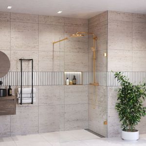 Inloopdouche bws portos geborsteld messing goud 110x200 cm helder glas 8 mm nano coating