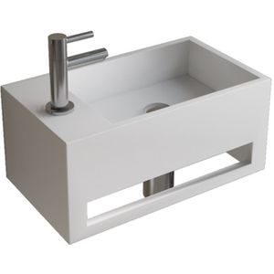 Fonteinset bws solid surface met handdoekhouder links mat wit chroom