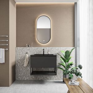 Badkamermeubelset bws anubis frame 80 cm 1 lade mat zwart met wastafel