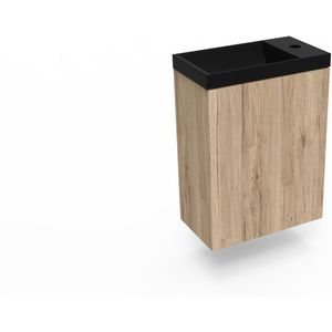 Fonteinkast canyon oak arcqua luna 40x55x28 cm incl. Fontein mat zwart zonder overloop