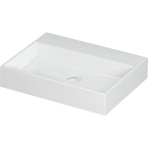Wastafel united porselein zonder kraangat incl. Porseleinen click plug en verborgen overloop systeem 60 cmx45 cmx11 cm glans wit 0206001