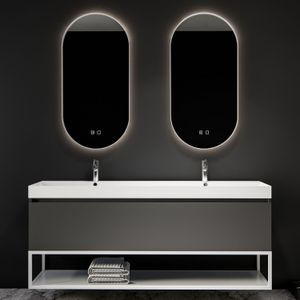 Spiegelcombinatie bws 2x thyreos 40x100 cm ovaal met rand mat wit led verlichting & geintegreerde spiegelverwarming