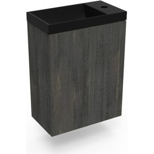 Fonteinkast dark oak arcqua luna 40x55x28 cm incl. Fontein mat zwart zonder overloop