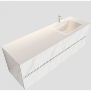 Badkamermeubel bws valencia carrara mat 200 cm solid surface wastafel rechthoekige wasbak rechts